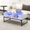Center Coffee Table with Faux Marble/Tempered Glass Table Top, Built-In LED Lights and 4 Storage Cubes