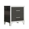 Elegant High Gloss Nightstand with 2 Drawers, Metal Handles and Silver Mirrored Trimming