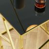 Modern Console Table with Sturdy Gold Steel Frame and Black Tempered Glass Top