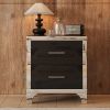 Elegant High Gloss Nightstand with 2 Drawers, Metal Handles and Silver Mirrored Trimming