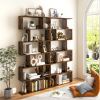 6 Tier S-Shaped Bookshelf Storage Display Bookcase Decor Z Shelf with Large Open Compartments