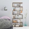 6 Tier S-Shaped Bookshelf Storage Display Bookcase Decor Z Shelf with Large Open Compartments