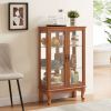 2 Door Curio Cabinet with Tempered Glass Doors, LED Light, Mirrored Back Panel & Adjustable Shelves
