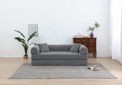 77.9” Foldable Sofa Floor Couch with Convertible Sleeper, 2 Matching Pillows in 9 Colors (Color: Dark Gray)