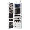 Lockable Wall Mounted Mirror Jewelry Armoire with 5 LEDs, 6 Drawers, Hang On Door Option and 3 Colors To Choose