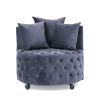 Velvet Upholstered Swivel Chair, Button Tufted Design with Movable Wheels and 3 Matching Pillows