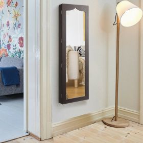Lockable Wall Mounted Mirror Jewelry Armoire with 5 LEDs, 6 Drawers, Hang On Door Option and 3 Colors To Choose (Color: brown)