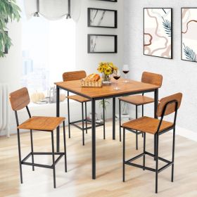 5 Piece Industrial Dining Table Set with Counter Height Table and 4 Bar Stools (Color: Walnut)
