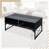 Center Coffee Table with Faux Marble/Tempered Glass Table Top, Built-In LED Lights and 4 Storage Cubes