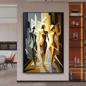 Handmade Abstract Geometric Women Figures Oil Painting Canvas Wall Art (Style: 01, size: 70x100cm)