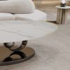 White Faux Marble Coffee Tabletop with Sculptural Stainless Steel Base and Geometric Silhouette