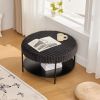 30.9" Upholstered Round Ottoman Coffee Table, Foot Stool, or Extra Seating with Open Bottom Storage Shelf and Black Metal Legs