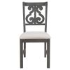 5 Piece Dining Table Set with 1 Round Table with Bent Column Shaped Table Legs, Middle Storage Shelf and 4 Carved Backrest Chairs