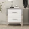 Elegant High Gloss Nightstand with 2 Drawers, Metal Handles and Silver Mirrored Trimming