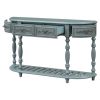 52” Contemporary Curved Half Moon Console Table with 4 Spacious Drawers, Antique Style Design. 4 Sturdy Legs and Open Bottom Shelf