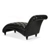 Black Tufted Armless Chaise Lounge with Bubble Nails and Wood Legs
