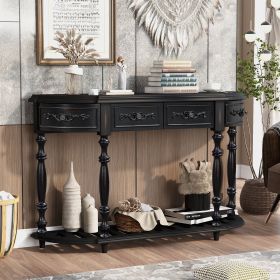 52” Contemporary Curved Half Moon Console Table with 4 Drawers and Open Shelf (Material: MDF, Color: Black)