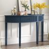 Half Moon Shaped Distinctive Pine Veneer Console Table with 3 Vertical Stripe Drawer Fronts and Four Legs