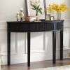 Half Moon Shaped Distinctive Pine Veneer Console Table with 3 Vertical Stripe Drawer Fronts and Four Legs