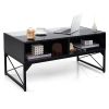 Center Coffee Table with Faux Marble/Tempered Glass Table Top, Built-In LED Lights and 4 Storage Cubes