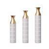 Set of 3, Handcrafted Gold & White Metal Decorative Vases with Triangular Embossed Body Pattern and Polished & Hammered Finish