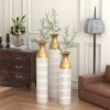 Set of 3, Handcrafted Gold & White Metal Decorative Vases with Triangular Embossed Body Pattern and Polished & Hammered Finish