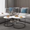 Nesting Coffee & End Table Set of 2 with Black Metal Frame