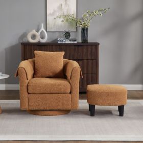 360° Swivel Accent Barrel Armchair & Ottoman Set with Removable Back Pillow & 2 Armrest Covers (Main Material: Chenille, Main Color: Yellow)
