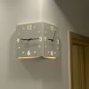 Nordic Square Modern Corner Wall Clock with Sensor Night Light, Sound Activation Sensor and 2 Sided Time Display