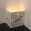Nordic Square Modern Corner Wall Clock with Sensor Night Light, Sound Activation Sensor and 2 Sided Time Display