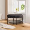30.9" Upholstered Round Ottoman Coffee Table, Foot Stool, or Extra Seating with Open Bottom Storage Shelf and Black Metal Legs