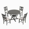 5 Piece Dining Table Set with 1 Round Table with Bent Column Shaped Table Legs, Middle Storage Shelf and 4 Carved Backrest Chairs