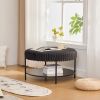 30.9" Upholstered Round Ottoman Coffee Table, Foot Stool, or Extra Seating with Open Bottom Storage Shelf and Black Metal Legs