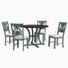 5 Piece Dining Table Set with 1 Round Table with Bent Column Shaped Table Legs, Middle Storage Shelf and 4 Carved Backrest Chairs