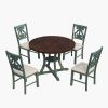 5 Piece Dining Table Set with 1 Round Table with Bent Column Shaped Table Legs, Middle Storage Shelf and 4 Carved Backrest Chairs