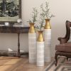 Set of 3, Handcrafted Gold & White Metal Decorative Vases with Triangular Embossed Body Pattern and Polished & Hammered Finish