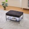 30.7" Wide Upholstered Ottoman Coffee Table Foot Rest Bench with Storage Shelf and Black Metal Legs