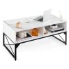 Center Coffee Table with Faux Marble/Tempered Glass Table Top, Built-In LED Lights and 4 Storage Cubes