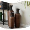 Set of 3 Brown Hand-Woven PVC Rattan Floor Vases
