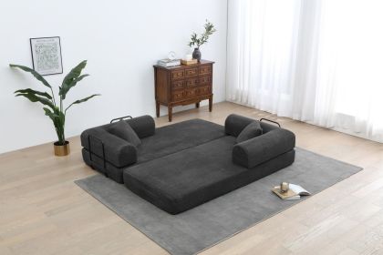 77.9” Foldable Sofa Floor Couch with Convertible Sleeper, 2 Matching Pillows in 9 Colors (Color: Black)