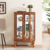2 Door Curio Cabinet with Tempered Glass Doors, LED Light, Mirrored Back Panel & Adjustable Shelves