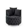 Velvet Upholstered Swivel Chair, Button Tufted Design with Movable Wheels and 3 Matching Pillows