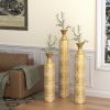 Set of 3, Gold Decorative Floor Vases with Growing Vine, Intricate Etched Swirl Patterns and Funnel Shape Necks