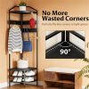 Modern Corner Display Shelf with Multi-Hook Clothes Hanger, 2 Tier Shoe Rack and Storage Shelves