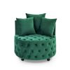 Velvet Upholstered Swivel Chair, Button Tufted Design with Movable Wheels and 3 Matching Pillows
