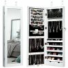 Lockable Wall/Door Mount Mirrored Jewelry Cabinet with LED Lights in Brown or White