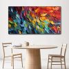 Handmade Oil Painting Abstract Art on Canvas with Vibrant Colorful Feathers
