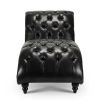 Black Tufted Armless Chaise Lounge with Bubble Nails and Wood Legs
