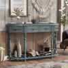 52” Contemporary Curved Half Moon Console Table with 4 Spacious Drawers, Antique Style Design. 4 Sturdy Legs and Open Bottom Shelf