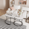 Nesting Coffee & End Table Set of 2 with Black Metal Frame